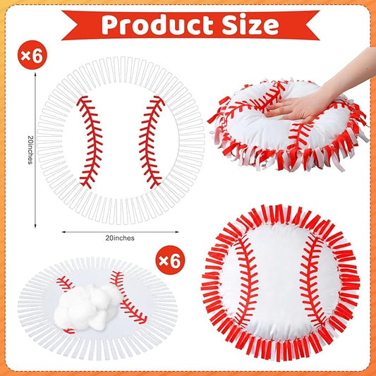 Mindsoft 6 Sets Fleece Tied Pillow Craft Kit Baseball Theme DIY Pillow Making Set for Kids, No Sewing with Soft PP Cotton Stuffing for Baseball Home Classroom Activity Gift for Sports Birthday Party