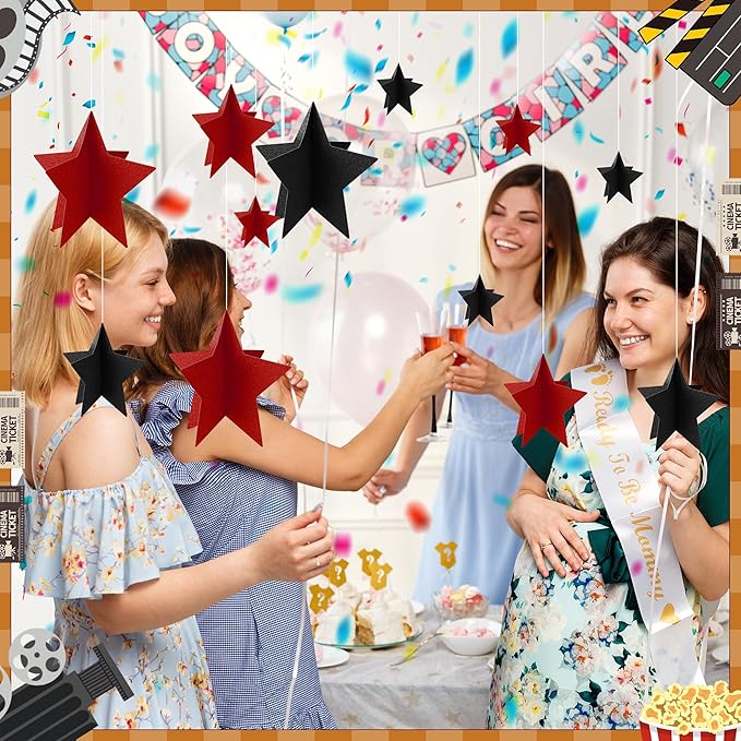 70 Pcs Red and Black Star Centerpieces for Men Women Black and Red Party Birthday Decorations 3D 2025 Graduation Decoration 3 Sizes 8" 5" 3" Film Show Theme Supplies Table Decor