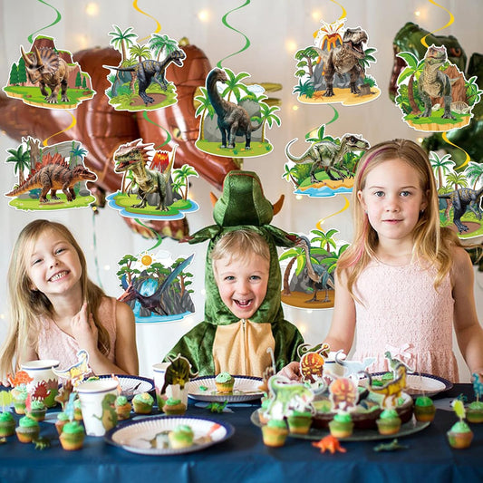 40Pcs Dinosaur Hanging Swirl Decorations, Cute Dinosaur Birthday Party Ceiling Hanging Swirls Dino Foil Swirls Streamers for Dino Themed Birthday Baby Shower Party Decor Supplies