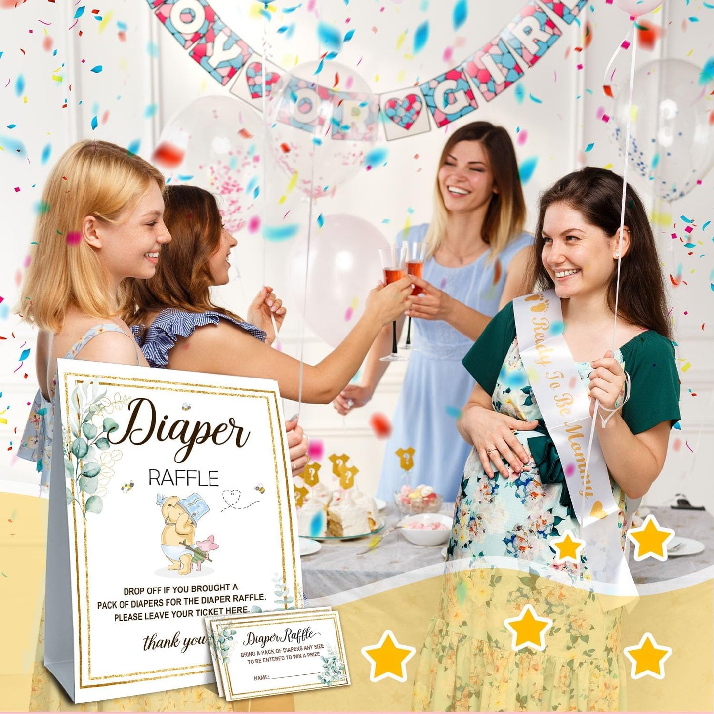Winnie Baby Shower Decorations-Baby Shower Games-Baby Shwoer Party Decor-Diaper Raffle-Baby Shower Table Sign Centerpieces-Baby Shower Games Pooh Birthday Supplies Party Decorations