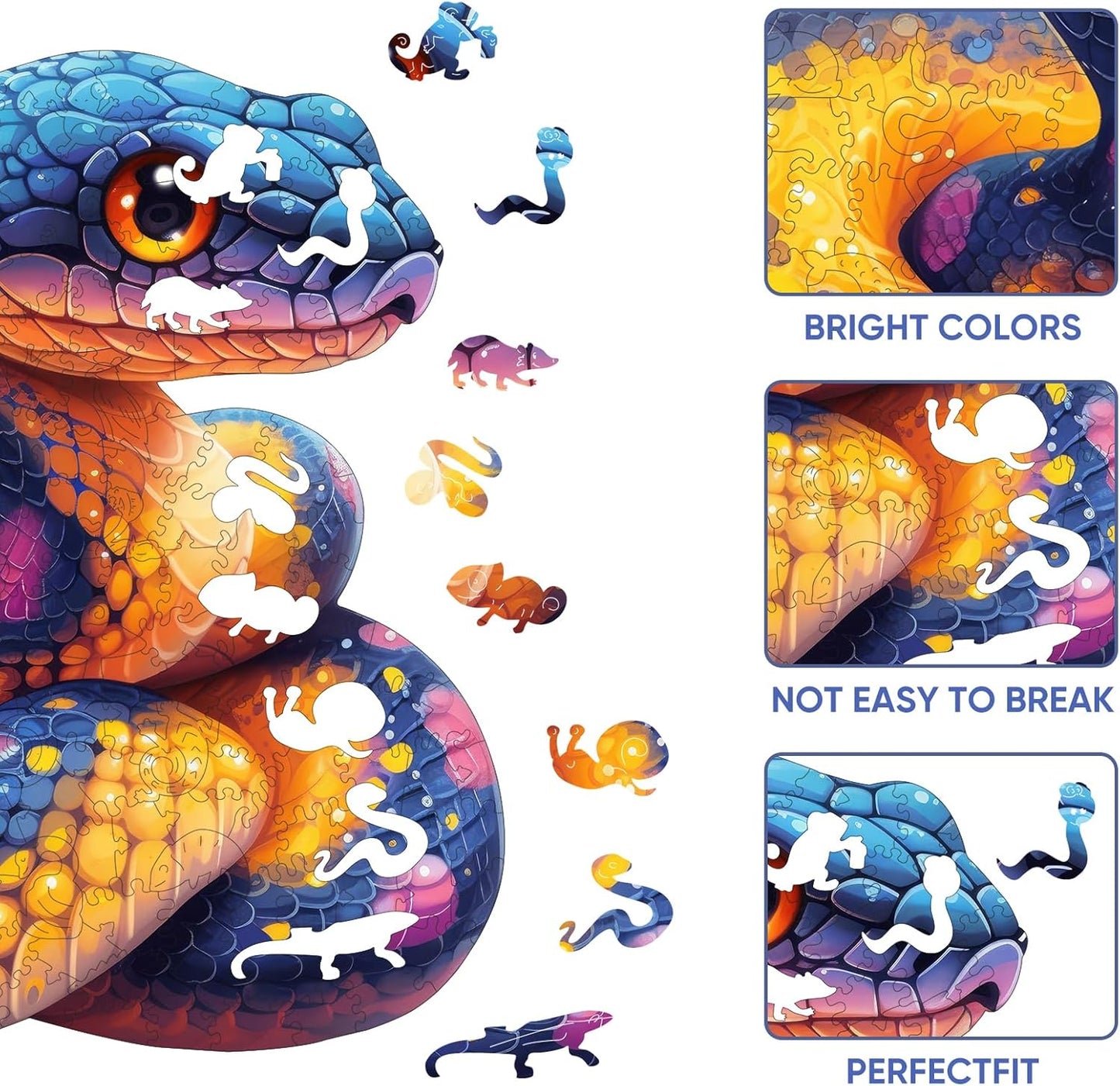 Reouinty Wooden Puzzle for Adults 500 Pieces, 3D Visual Effect Snake Jigsaw Puzzles, Unique Shape Animal Adult Puzzles, Irregular Wood Puzzles Best Gift for Adults Family Game 16.6 * 16.9 in