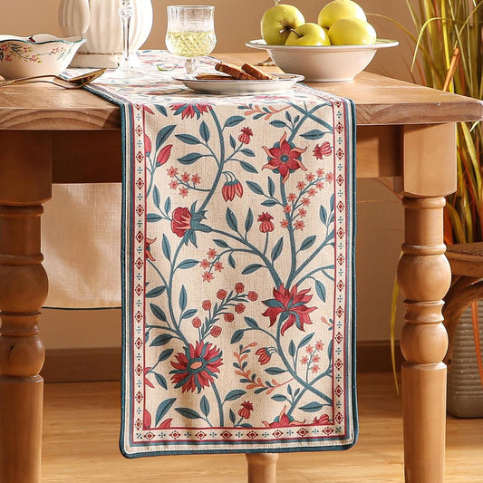bilingaier Farmhouse Berry Red Floral Small Table Runner for Table,Decorative Linen 102 Inches Long French Table Runners,Decor Tabletop for Kitchen,Dining,Party,Home,Christmas,12"*102"