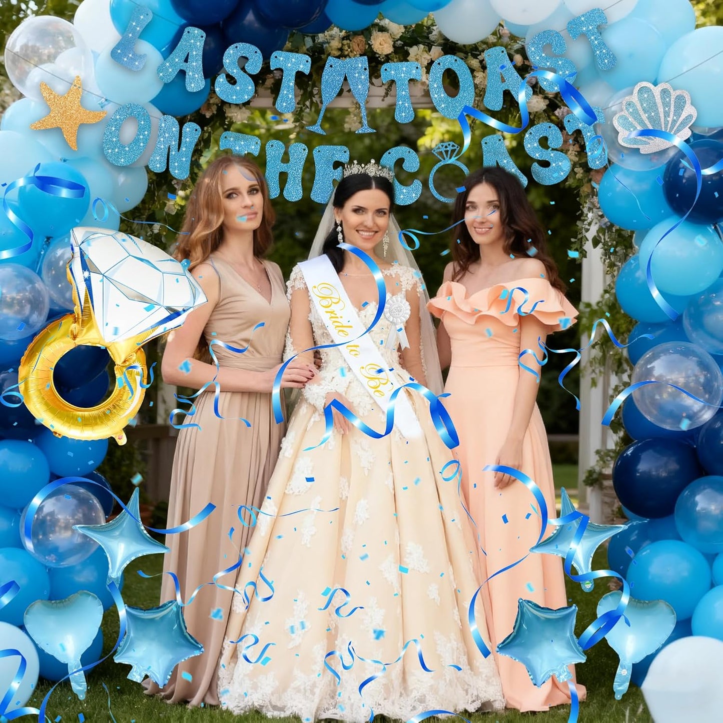 Kleeblatt Last Toast On The Coast Bachelorette, Blue Bachelorette Balloons Party Decorations Include Bride Balloons,Banner,Wedding Dress,Foil Fringe Curtain