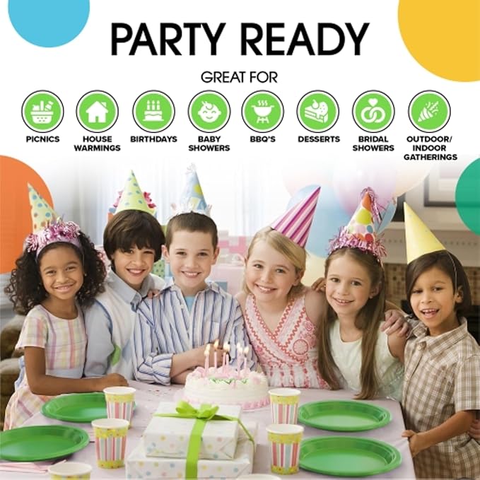 Exquisite Party Solids Lime Green Plastic Plates For Party Supplies 9" Lime Green Disposable Plates Heavy Duty 50 Pcs Plastic Dinnerware Sets Heavy Duty 350 GSM Disposable Dinnerware Set