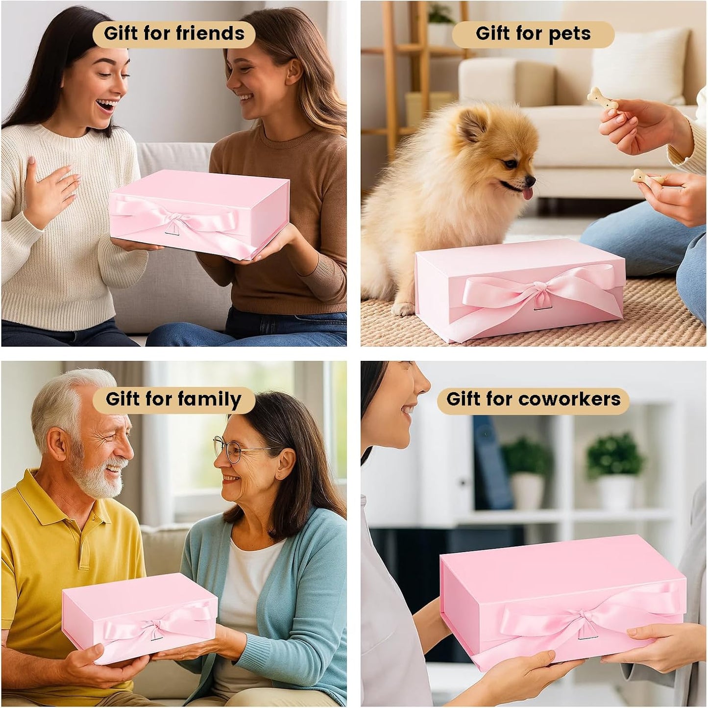 JOHOUSE Pink Gift Box, 10.5" x 7.5" x 3.1" Gift Boxes For Presents With Lids and Magnetic Closure Collapsible For Bridesmaid Proposal, Weddings, Anniversary Present