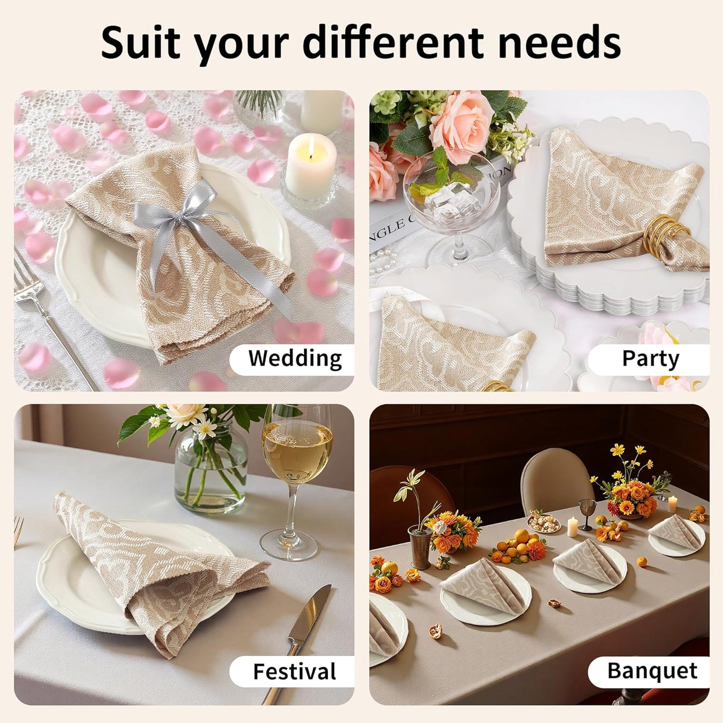 Bohemian Cloth Napkins Set of 12 | 17x17" Reusable Washable Dinner Napkins for Wedding, Restaurant & Home