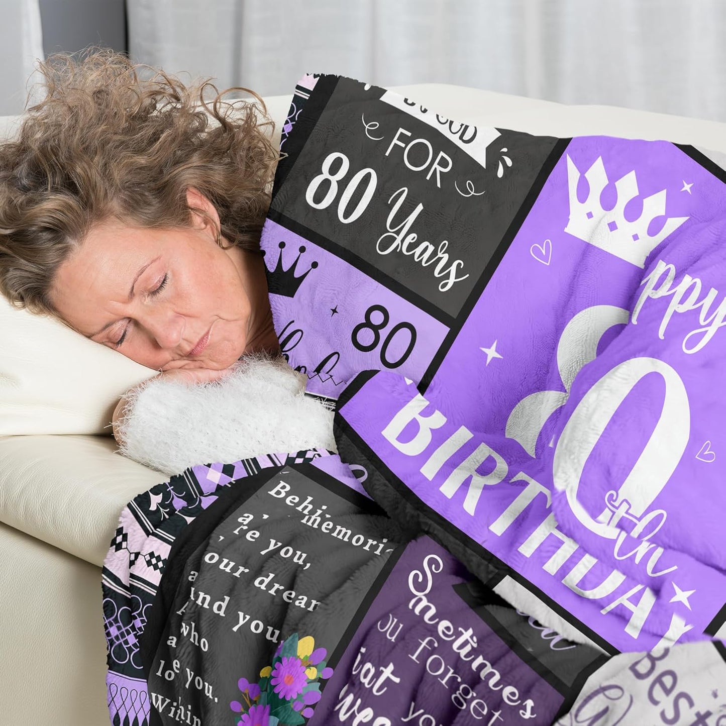 Happy 80th Birthday Gifts for Women, Cool 80th Birthday Gift Ideas, Unique Gifts for 80 Year Old Woman, 1945 Present for 80 Year Old Mom Grandma, Soft Purple 80 th Blanket Throw 60"X50"