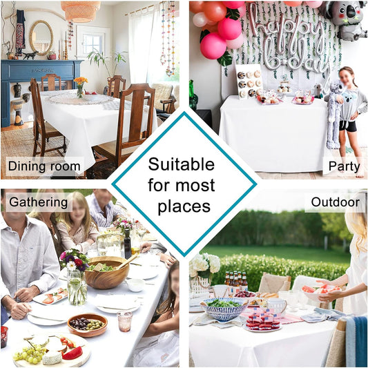 Hiasan 2 Pieces White Rectangle Tablecloth - Waterproof and Spillproof Restaurant Washable Polyester Table Cloth for Dining Room, 60 x 120 Inch