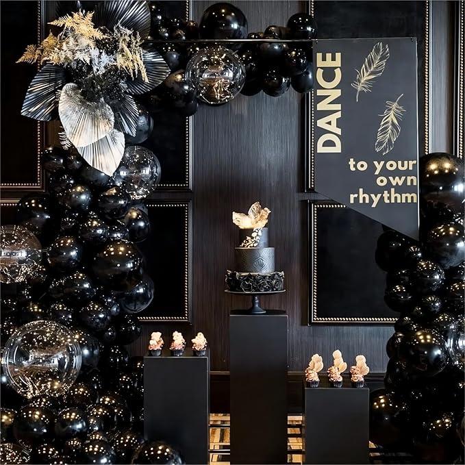 Black Balloons, 140pcs Black 18 12 10 5 Inch Different Sizes Pack Party Latex Balloons for Birthday Halloween Holiday Balloon Garland as Party Decorations
