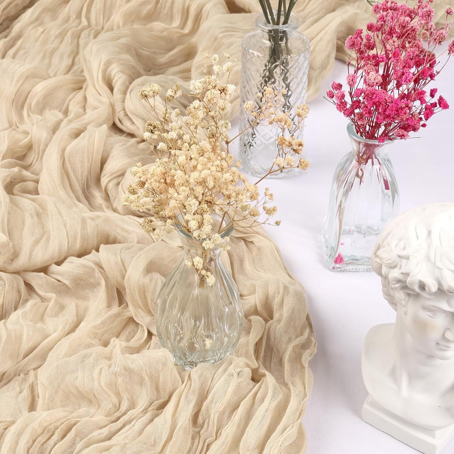 12 Pack 10FT Beige Cheesecloth Table Runner 35x120 Inch Gauze Rustic Boho Fall Table Runner Cheese Cloth for Thanksgiving Wedding Decor Birthday Party Bridal Baby Shower Table Centerpiece Decoration