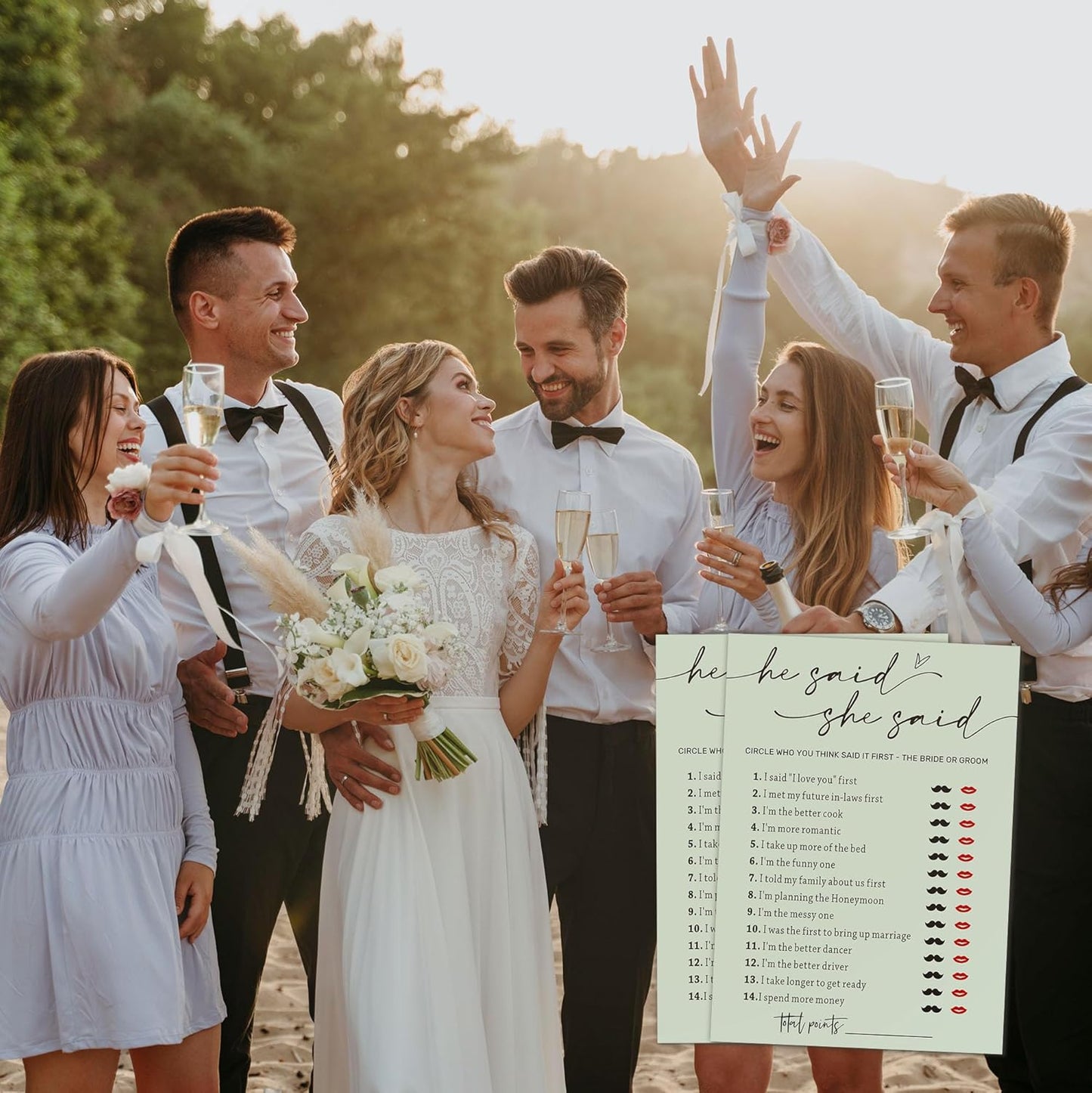 Bridal Shower Games, He Said She Said Game, 25Pcs Minimalist Sage Green Bridal Game Cards, Wedding Shower Games for Guests, Engagement Bachelorette Party Supplies
