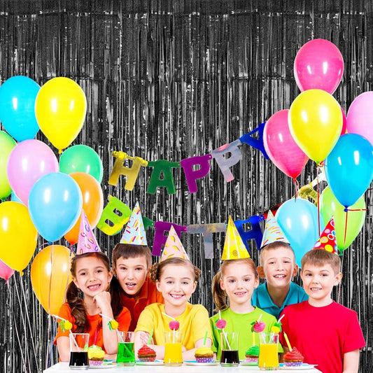 Black Tinsel Foil Fringe Curtain Backdrop, 3.3 x 8.2 ft Metallic Glitter Curtain Streamers, 2 Pack Black Photoboth for Birthday Halloween Bachelorette Party Decorations Photo Booth