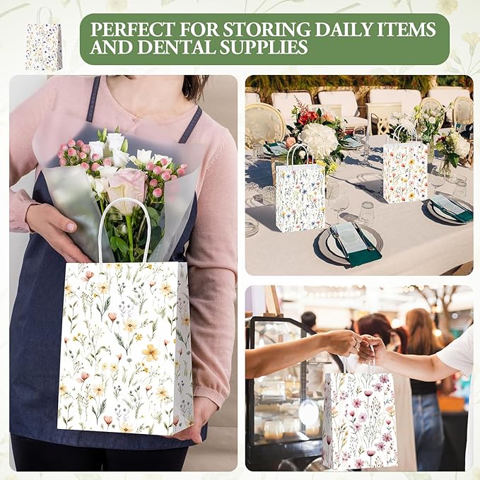 Resholder 30 Pcs Wildflower Paper Gift Bags with Handles Spring Floral Party Favor Bags Colorful Flower Goodie Gift Candy Treat Pouches for Wedding Bridal Shower Baby Shower Birthday Spring Tea Party
