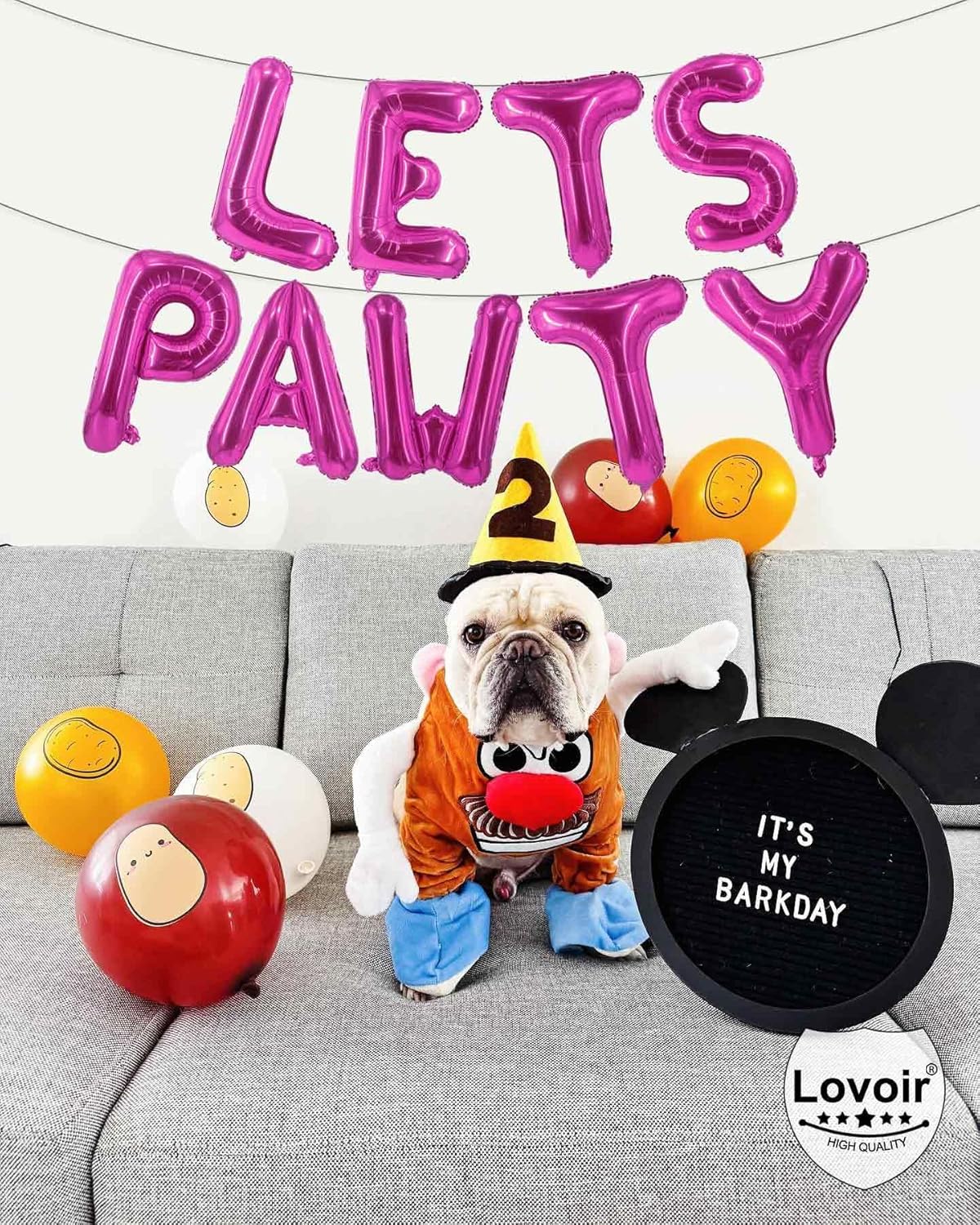 9 Pcs Lets Pawty Balloons Banner 16 Inch, Dog Cat Pet Birthday Letters Sign Lets Pawty Balloons Happy Birthday Banner for Pet Dog Cat Party Supplies Decorations (Pink)