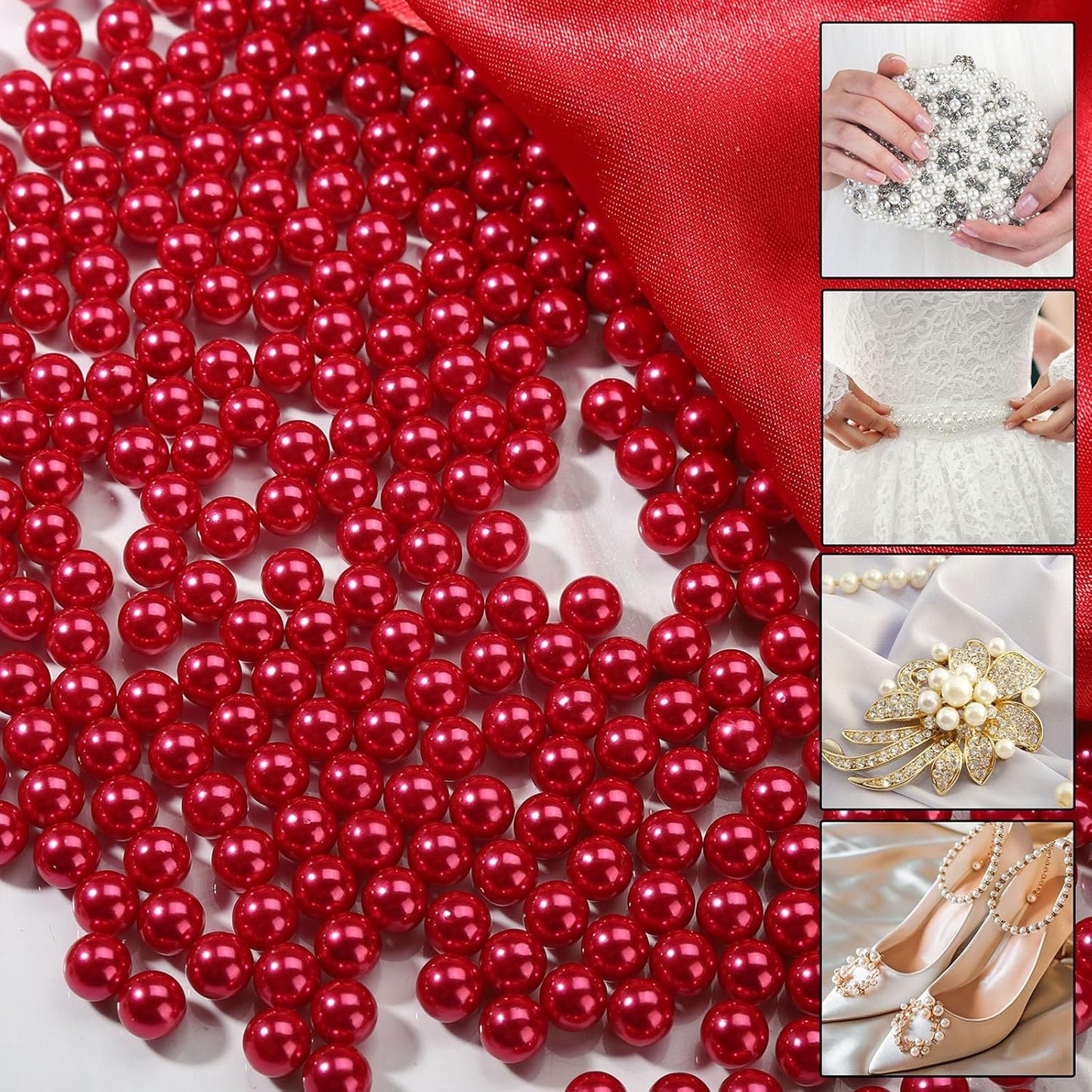 980pcs Undrilled Holeless ABS Faux Pearl Beads for Vase fillers, No Hole Round Pearls for Cosmetic Boxes, DIY Parts, Table Scatter, Wedding, Birthday Party Home Decorating (Purplish Red, 8mm)
