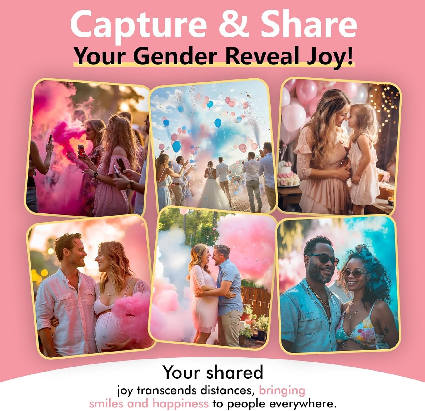 Previvo Gender Reveal Confetti Powder Cannon - 4 Pack Pink Baby Gender Reveal Poppers - 100% Biodegradable Powder Smoke - Ideas Party