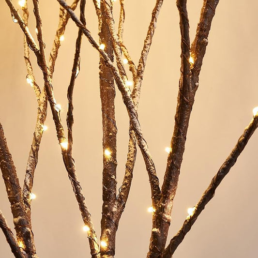 LITBLOOM Lighted Snowy Twig Tree with Fairy Lights 4FT 200 LED Lights, Flocked Tree with Lights for Home Thanksgiving Christmas Holiday Decoration Indoor Outdoor