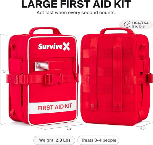 Large First Aid Kit for Car, Travel & Home - Emergency Kit for Hiking, Camping, Backpacking and Outdoors - Includes Zip Stitch Wound Closure Strips