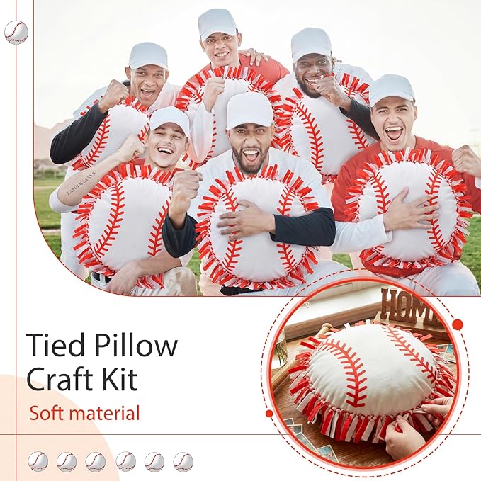 Mindsoft 6 Sets Fleece Tied Pillow Craft Kit Baseball Theme DIY Pillow Making Set for Kids, No Sewing with Soft PP Cotton Stuffing for Baseball Home Classroom Activity Gift for Sports Birthday Party