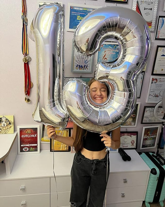 Silver Number 13 Balloon 40 inch, 13 Number Balloons, 13th Silver Birthday Decorations for Girls Boys Kids, 13 Year Old Silver Party Supplies