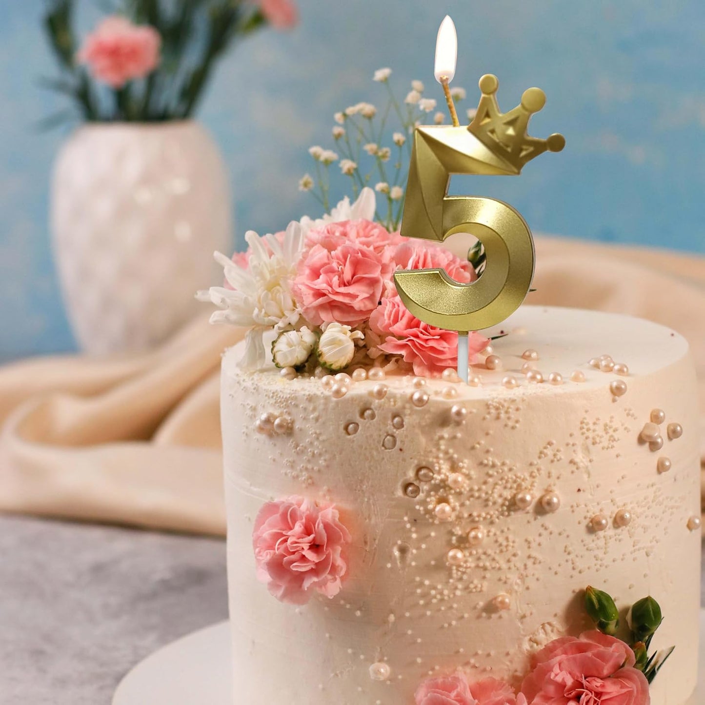 The Number 5 Gold Birthday Candles for Cake is Beautiful Number Candles for 5th Birthday Decorations for Boys and Girls (Gold-5, Crown)