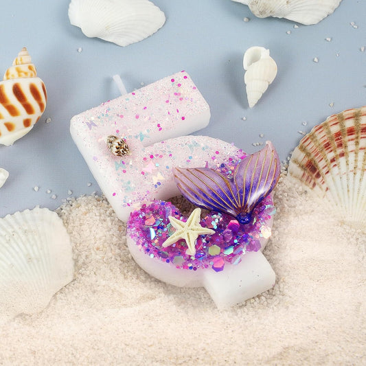 Purple Number 5 Candles Mermaid Birthday Candle 5th Birthday Cake Topper Cupcake Decorations for Girls and Women Party Decor Anniversary Celebrations Supplies Favors