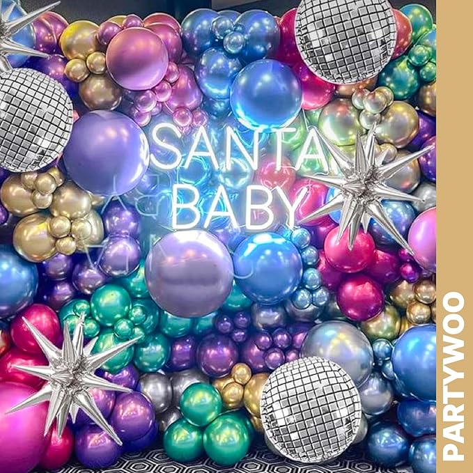 PartyWoo Metallic Balloons 65pcs 12 Inch Metallic Blue Silver Gold Purple Pink Green Rose Gold Latex Balloons for Baby Shower Wedding Engagement Unicorn Rainbow Birthday Party Decorations