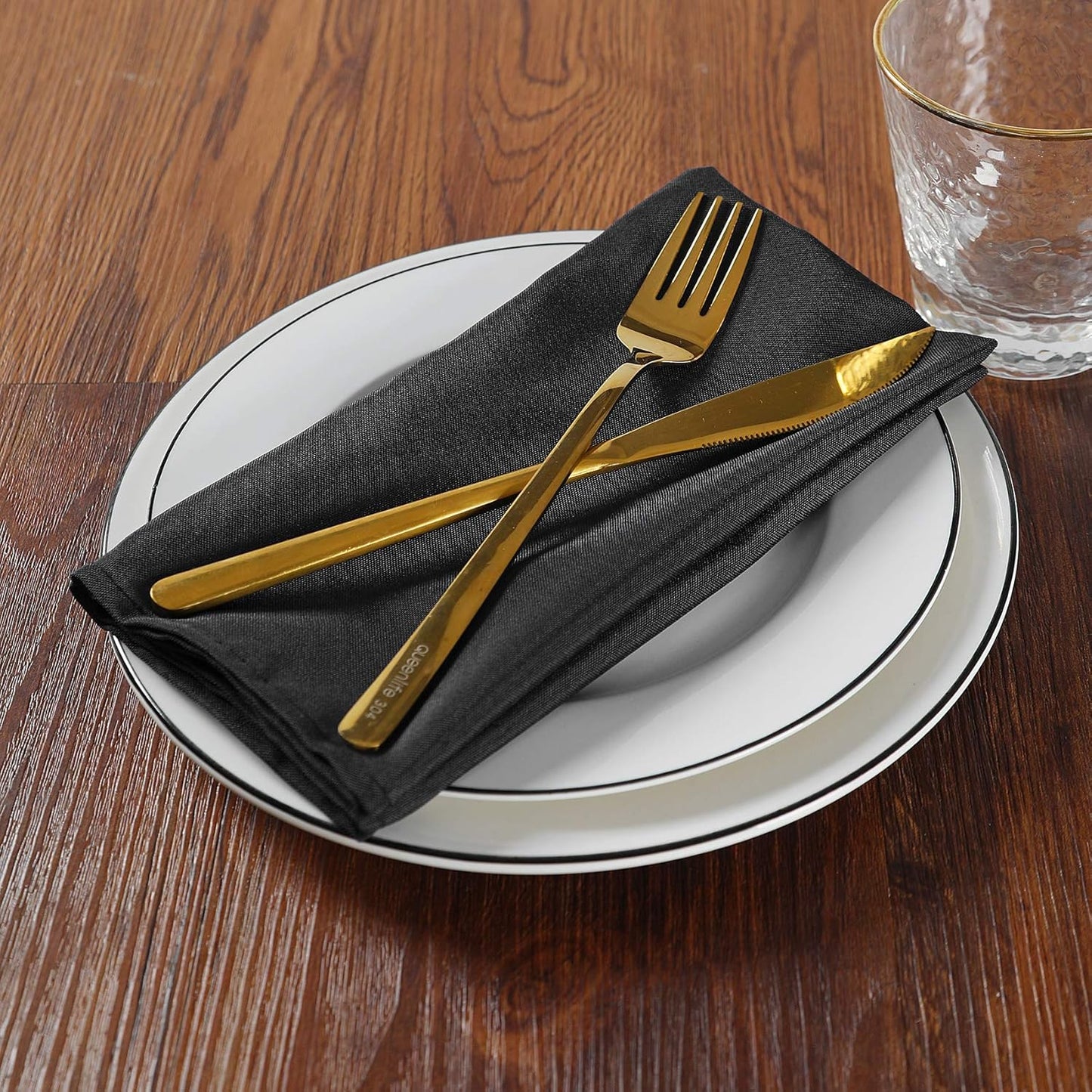 Cloth Napkins 17x17 inch Washable Polyester Dinner Napkins Soft Table Napkins for Wedding Party Dining Banquet(Black,50PCS)