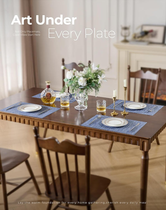 Leetaltree Blue Placemats Set of 12 - Heat Resistant Non-Slip Place mats for Dining Table, Washable Durable PVC Vinyl Woven Table Mats(Blue Zigzag, 12)