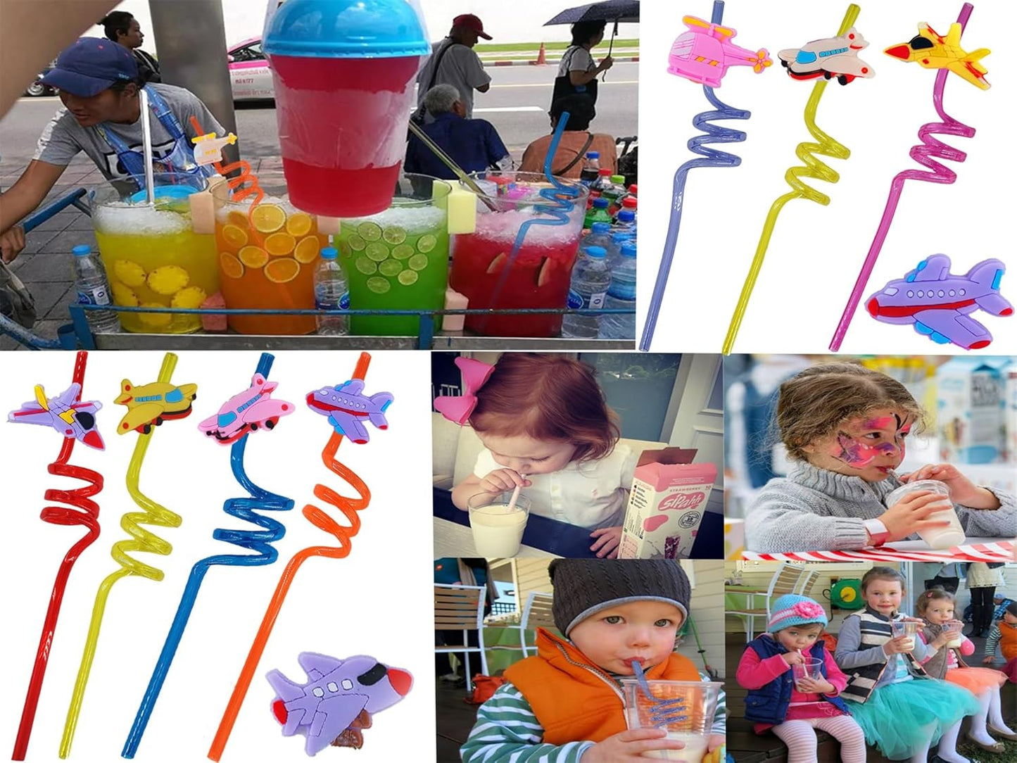 24 Pcs Bulk Drinking Straws Birthday Party Favors, Summer Beach Pool Beach Classroom Goodie Bag Filler Stuffers Party Supplies (Airplane)