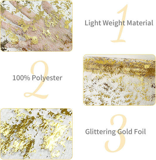 100ft Metallic Gold Mesh Sheer Table Runner Roll - Extra Long Gold Table Decorations for Event Party, Wedding, Birthday, Christmas Table Centerpieces Decor - 1pc