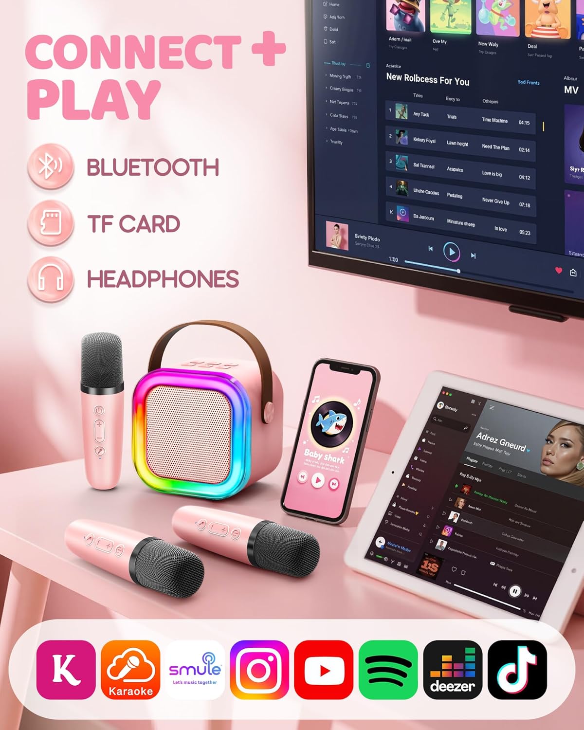 Mini Karaoke Machine for Kids, 2025 TOP Toys Christmas Birthday Gifts Ideas for Girls Ages 4, 5, 6, 7, 8, 9, 10, 12+ Years Old, Portable MP3 Player with 2 Wireless Mics for Party
