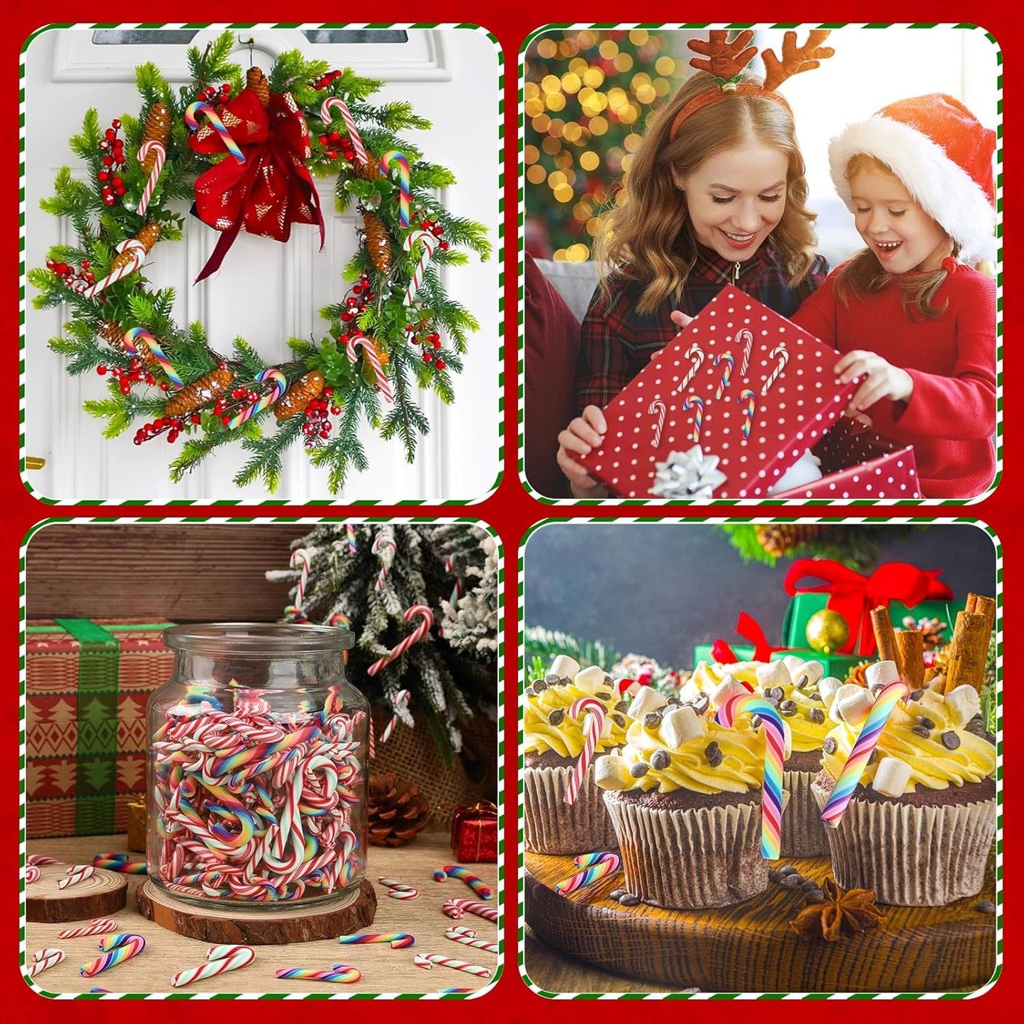 80pcs Mini Christmas Candy Cane for Crafts Colorful Fake Candy Decor Peppermint Ornaments Xmas Table Scatters Red and White Candy Vase Filler for Decorations Party Favors Supplies (Small and Large)