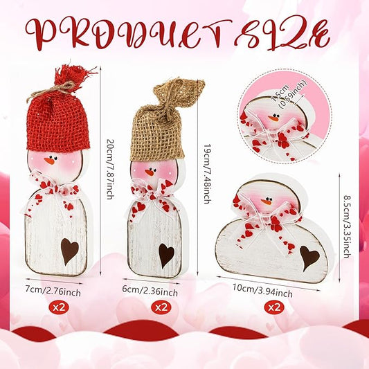 6 Pcs Valentines Day Wood Snowman Table Decorations Winter Snowman Tabletop Block Sign Rustic Farmhouse Xmas Tiered Tray Decor for Christmas Winter Holiday Home Office Shelf Party Decor