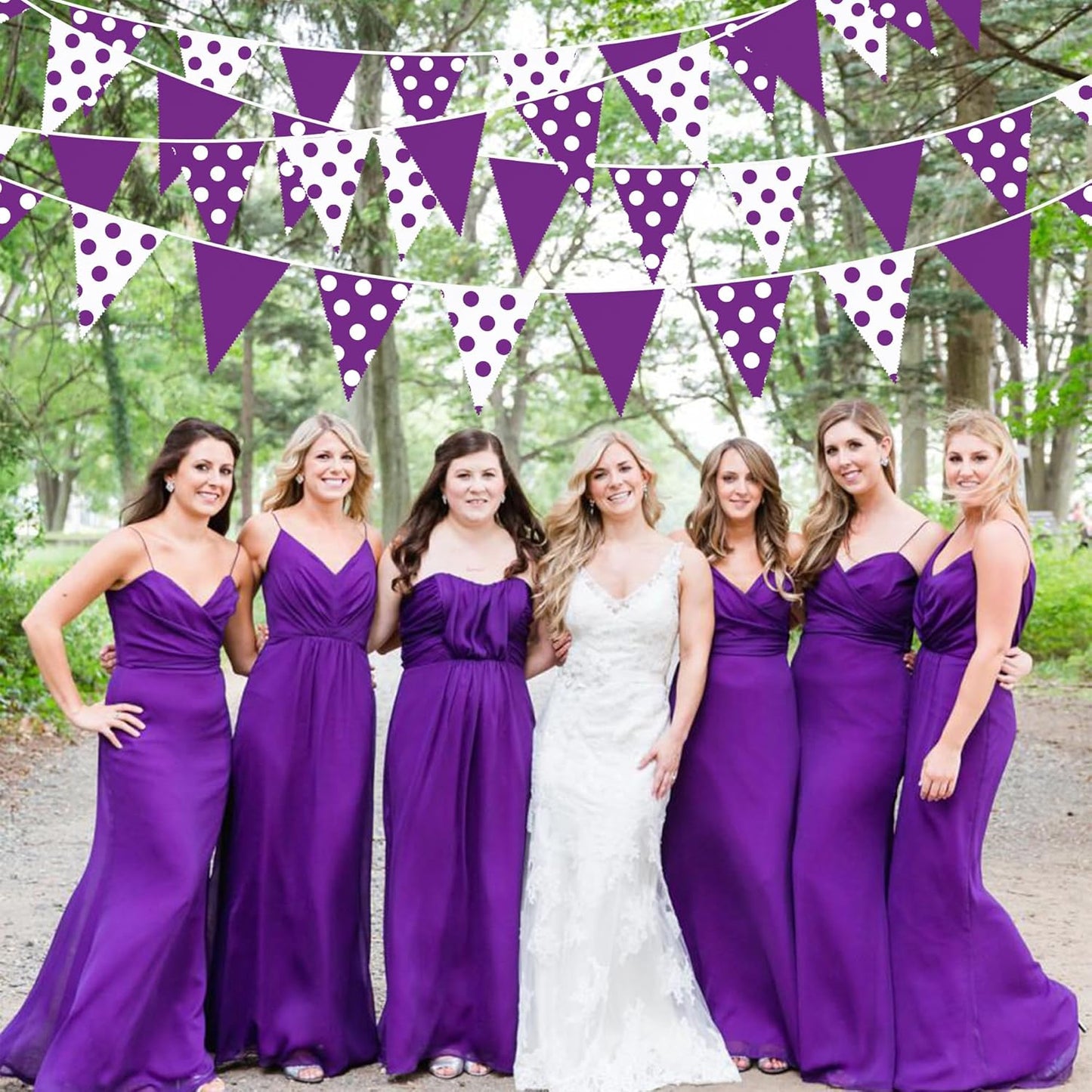 32Ft Purple Party Decorations Purple White Fabric Polka Dot Triangle Banner Pennant Flag Garland Streamers for Birthday Wedding Baby Shower Picnic BBQ Outdoor Lavender Mermaid Party Decor Supplies