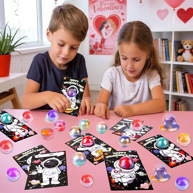 28 Pack Valentines Day Gifts for Kids Classroom, Galaxy Slime Kit Valentines Cards for Kids School Class Valentines Day Slime Fidget Toys Valentines Exchange Cards Valentines Party Favors Boys Girls
