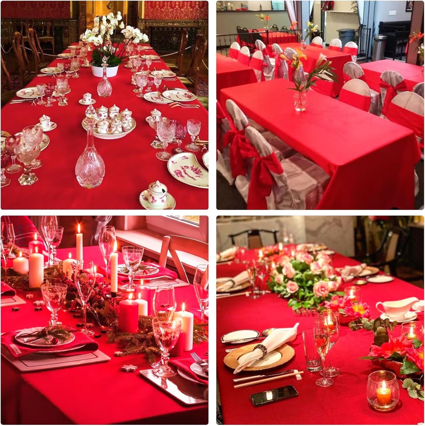 4 Pack Rectangle Tablecloth 60x126 Inch Red Washable Polyester Table Cover for Wedding Dining Table Buffet Parties Banquet Decoration(Red)