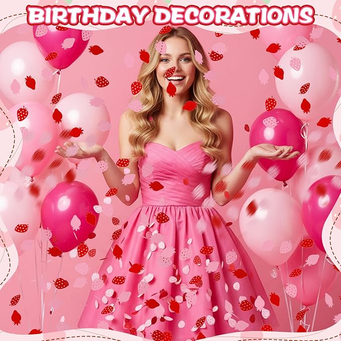 100 Pcs Strawberry Confetti Table Red Pink Paper Strawberry Themed Table Confetti, Berry Sweet Baby Shower Decorations for Wedding Birthday