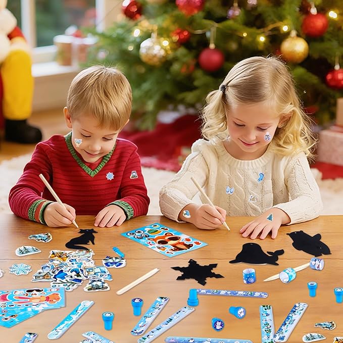 Vanblue 134Pcs Winter Wonderland Party Favors Winter Polar Animal Party Decoration Christmas Holiday Exchange Gifts Boxes Classroom Rewards Prizes Goodie Bag Stuffers Supplies