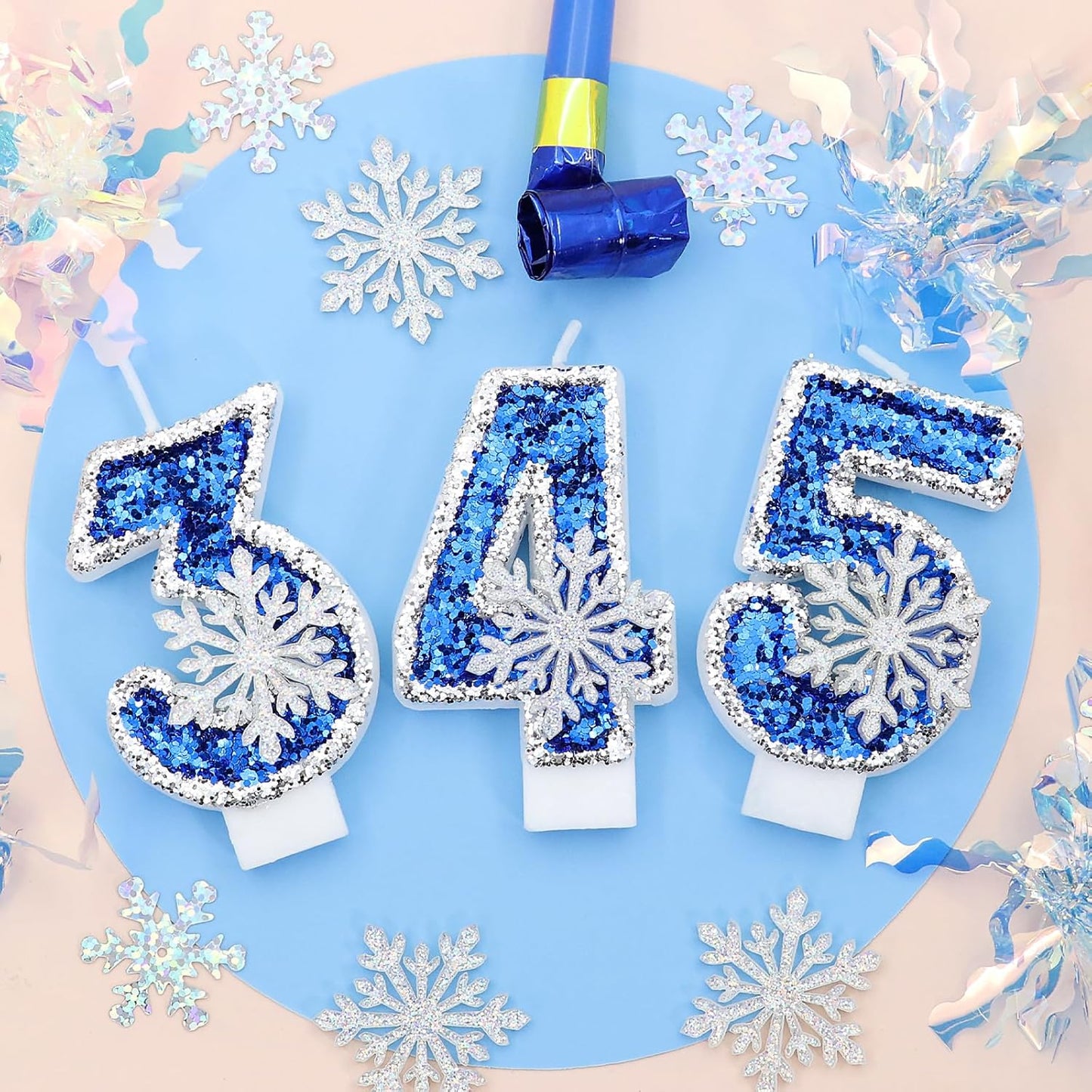 Frozen Themed Birthday Decorations, Snowflake Number 4 Candles for Kids Adults Birthday Party Supplies, 2.76 inch Glitter Cake Topper Decorations (Number 4)