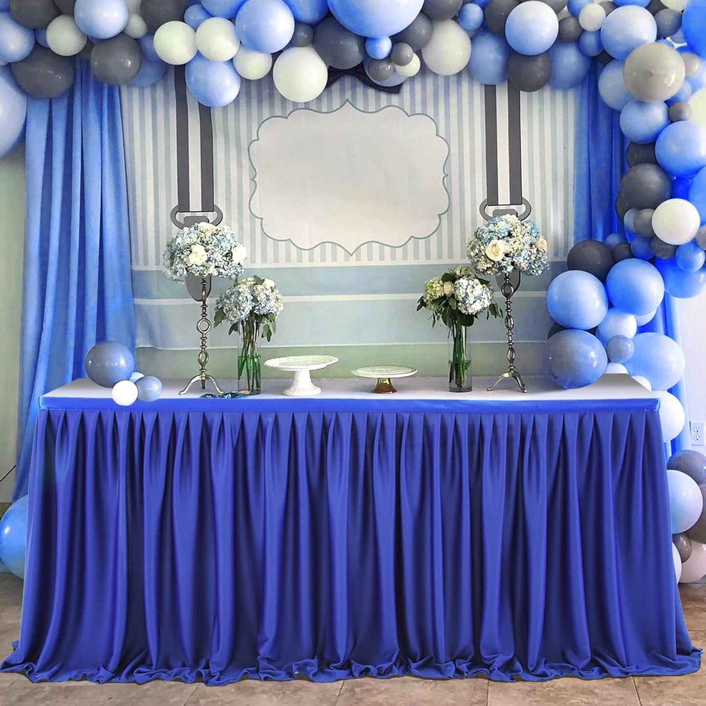14ft Royal Blue Table Skirt Rectangle Table Polyester Pleated Table Skirt Desk Skirt for Teacher Desk Dorm Ruffle Table Skirt Wedding Birthday Party Baby Bridal Shower Banquet Table Decoration