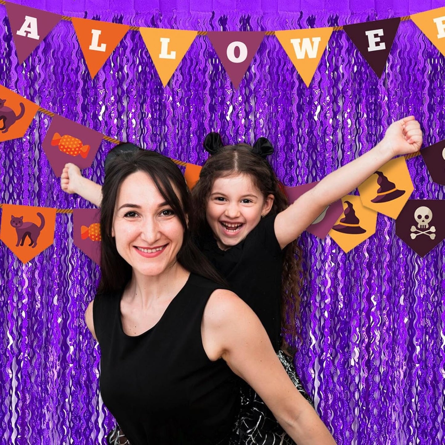 4 Pack Purple Fringe Curtain Backdrop 3.2Ft x 8.2Ft Metallic Tinsel Foil Fringe Streamers Background for Photo Booth, Easter, Mother's Day, Bachelorette, Wedding, Birthday Party Decoration