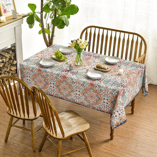 Horaldaily Boho Bohemia Style Tablecloth 60x140 Inch Rectangular, Vintage Country Rustic Farmhouse Magical Fall Orange Washable Seasonal Table Cover for Party Picnic Dinner Decor