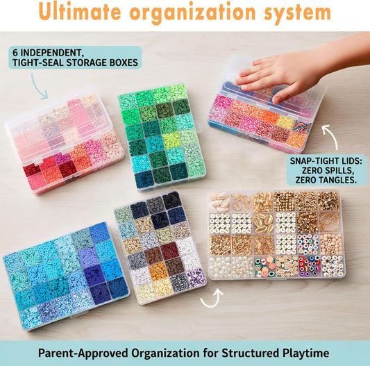23000+ Clay Beads Bracelet Making Kit for Girls-120 Colors 6 boxes, Polymer Heishi Beads for Jewelry Making Kit, Charms for Bracelets,Bead Board Arts and Crafts Gifts for kids Fun Crafts for adults
