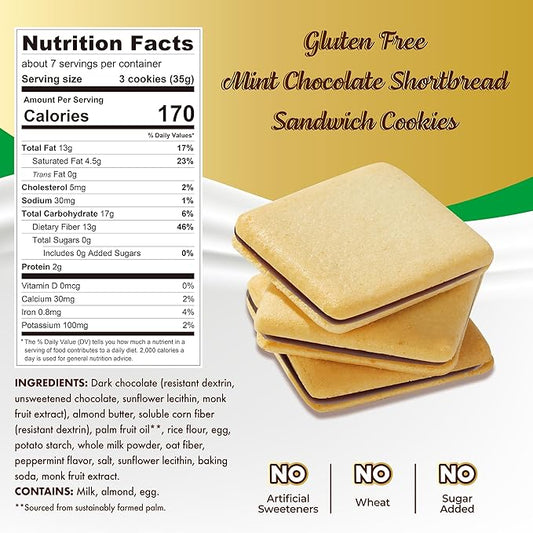 ChocZero Chocolate Cookies, Mint Chocolate Jolies, Gluten Free, Sugar Free, 20 Crispy Mint Chocolate Filled Keto Cookies, 8 Ounce