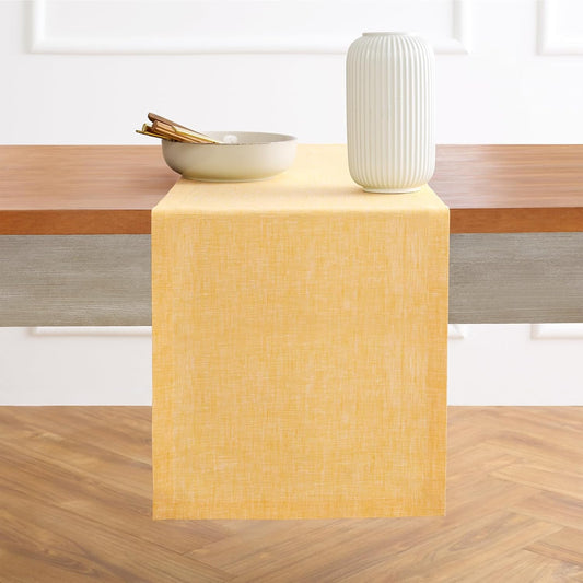 Solino Home Linen Table Runner 72 Inches Long - Athena, 100% Pure Linen Chambray Mustard Yellow Table Runner 14 x 72 Inch for Dining