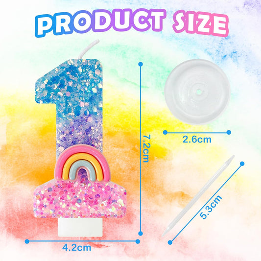 Rainbow Birthday Number Candles, Number 1 Candles, Cupcake Decorations, Macaron Birthday Cake Decorations, Cartoon Theme Party Supplies (Number 1)