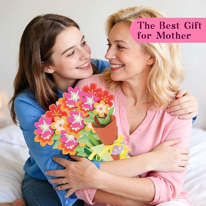 FULAIERGD 32 Set Mother's Day Flower Bouquet Paper Craft Kit-Mother's Day DIY Make Your Own Flower Bouquet for Party Activities Mom Teacher Appreciation Week Valentine Gift
