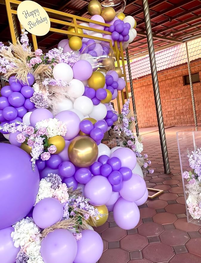 Purple and Gold Balloon Arch Kit, 132Pcs Mothers Day Balloon Arch Kit, Multi-Size Purple Gold Confetti Balloons, Party Balloons for Mothers Day Decorations, Bridal Shower, Birthday, Wedding Backdrop