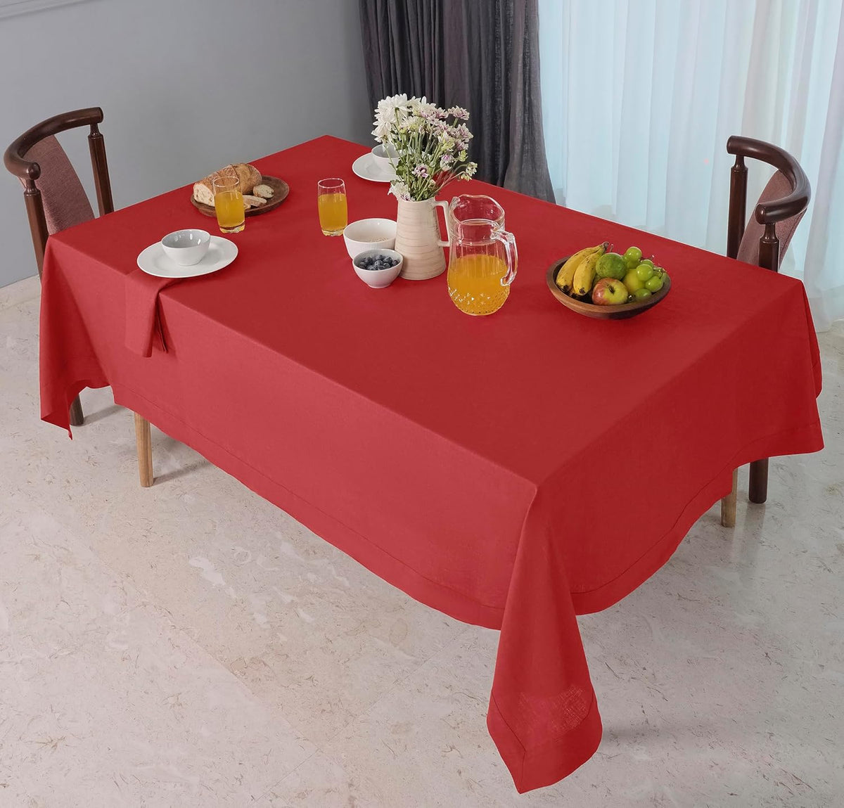 D'Moksha Homes Red Linen Tablecloth 60 x 144 Inch - 100% Pure Linen Table Cloth for Rectangle Tables - Machine Washable Tablecloth for Fall, Autumn and Halloween